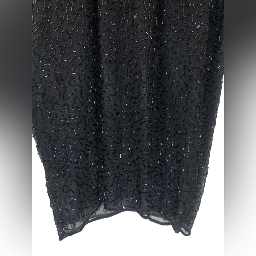 Vintage Erica Louis Beaded Silk Dress – Black Sequin Long Sleeve Elegant Gown - Picture 7 of 13